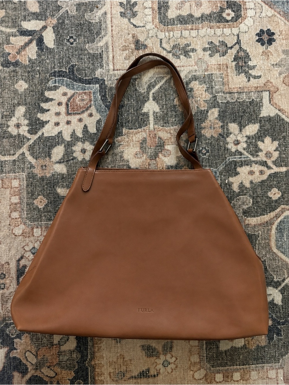 Furla Vintage Brown Genuine Leather Large Shoulder Tote Bag Made in Italy